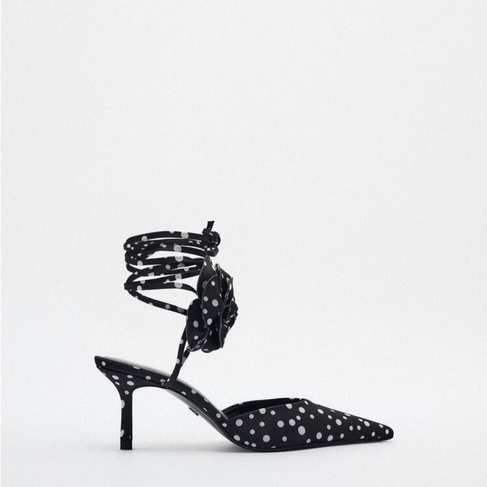 Zara Lace Up Tied Flower Pumps Sz 37